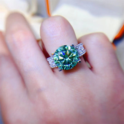 Moissanite Ring for Women, Round Solitaire Engagement Ring with Pave Band, 3 Carat or 5 Carat Promise Ring