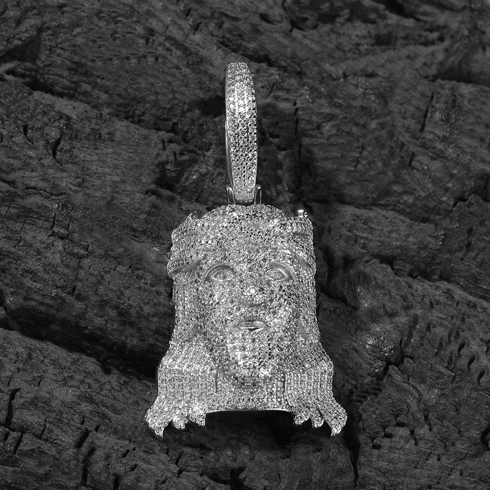 Men’s Iced Cartoon Portrait Pendant Necklace with Cubic Zirconia Twist Chain