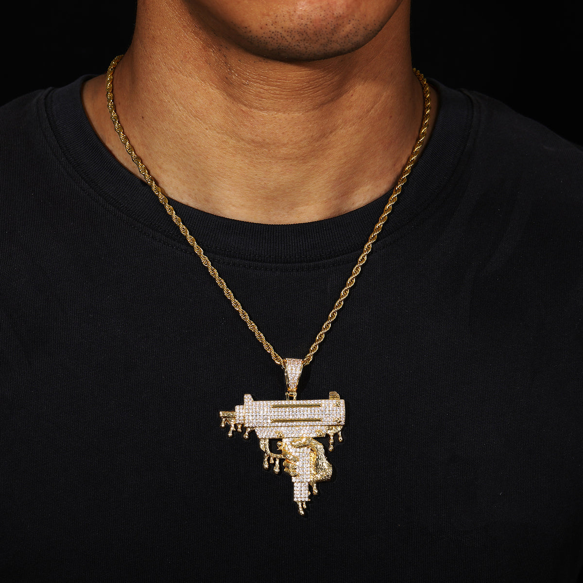 Iced Out UZI Pendant Necklace for Men and Women - Hip Hop Cubic Zirconia Rope Chain Statement Jewelry product image