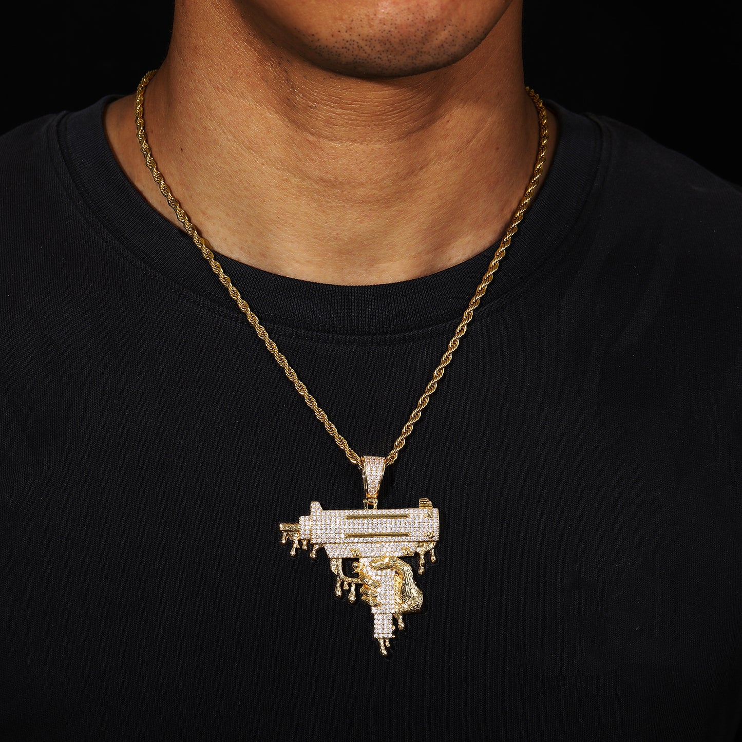 Iced Out UZI Pendant Necklace for Men and Women - Hip Hop Cubic Zirconia Rope Chain Statement Jewelry product image