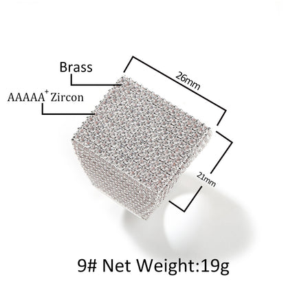 Square CZ statement ring size image showing 26mm by 21mm face