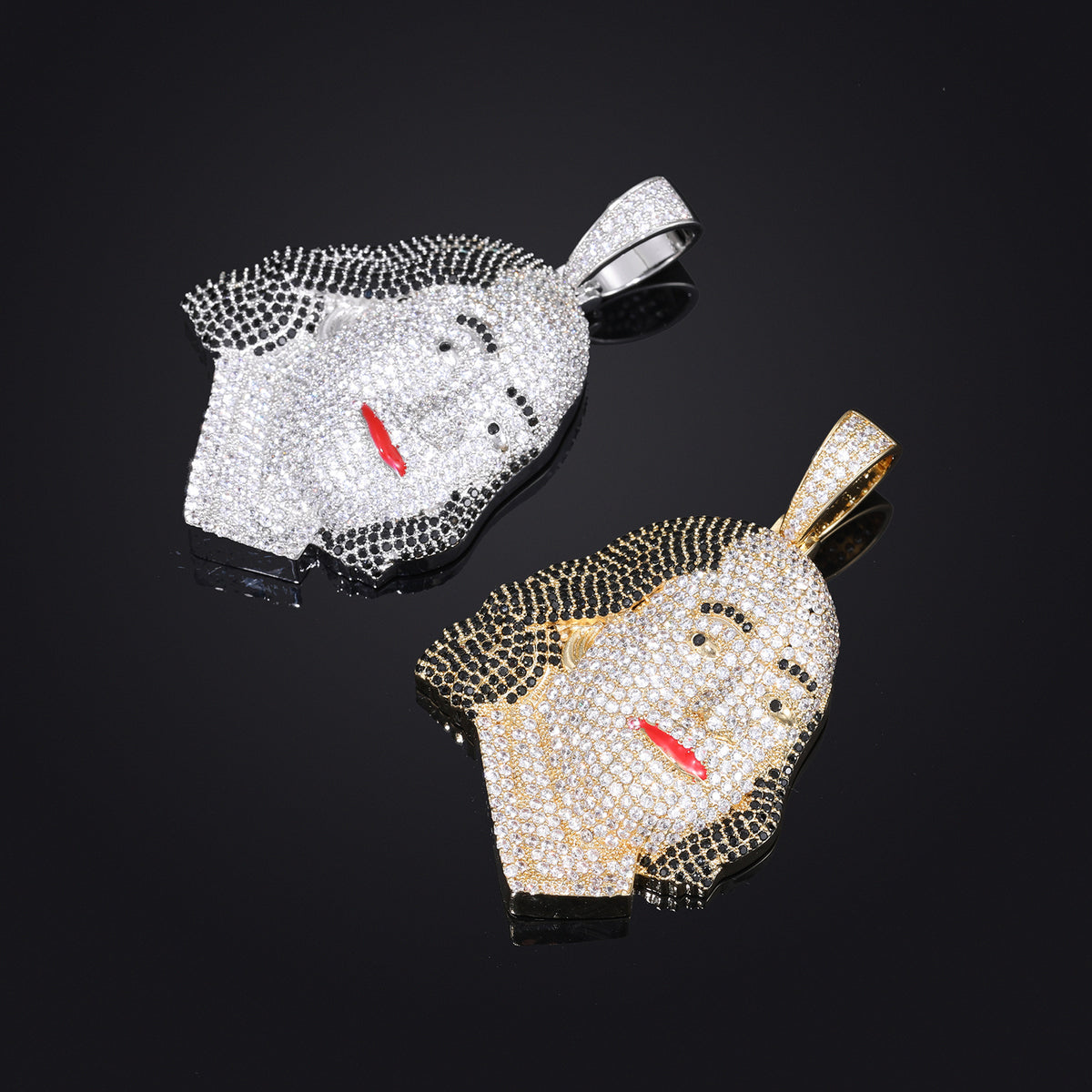 Portrait Face Zircon Hip Hop Pendant Necklace with Rope Chain product image