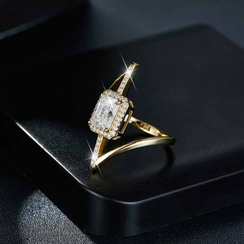 Radiant Moissanite Ring, Asymmetrical Halo Engagement Ring for Women product image