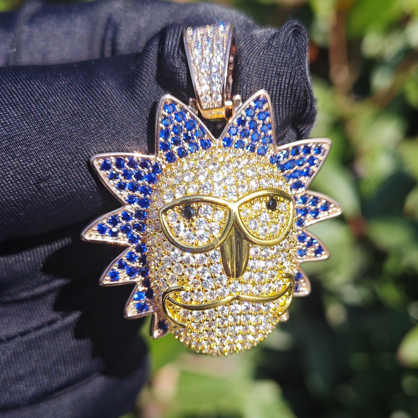 Iced Out Cartoon Sun Pendant Necklace for Men