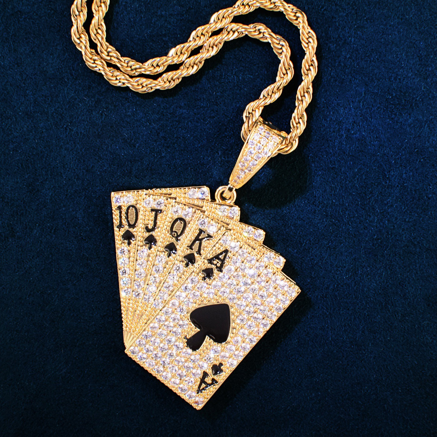 Iced Out Playing Cards Pendant Necklace