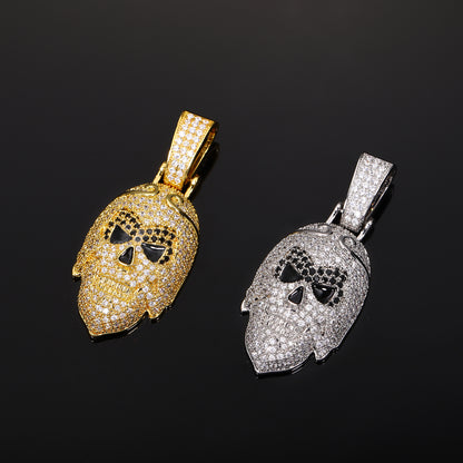 Iced Out Skull Pendant Necklace for Men Women, Hip Hop Copper Jewelry with Cubic Zirconia Rope Chain