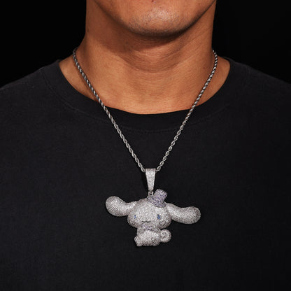 Iced Out Cartoon Dog Pendant Necklace for Men and Women - Silver Color Hip Hop Animal Charm Chain