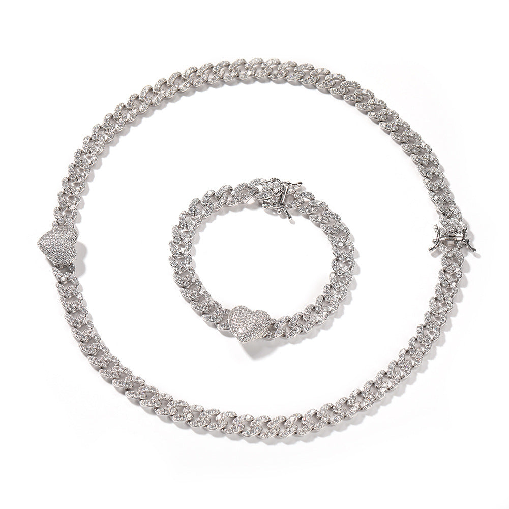 Men’s Iced Cuban Link Bracelet and Necklace Set with Cubic Zirconia, Gold Silver Rose Gold Chain Jewelry Set product image
