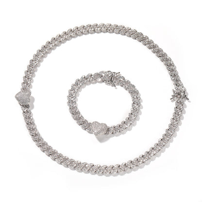 Men’s Iced Cuban Link Bracelet and Necklace Set with Cubic Zirconia, Gold Silver Rose Gold Chain Jewelry Set