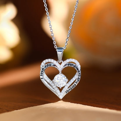 Moissanite Heart Pendant Necklace with “I Love You for Always and Forever” Engraving, 18K Gold Plated