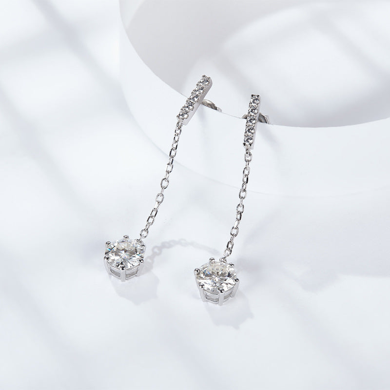 925 Sterling Silver Moissanite Chain Drop Earrings for Women, Dangle Stud Earrings product image