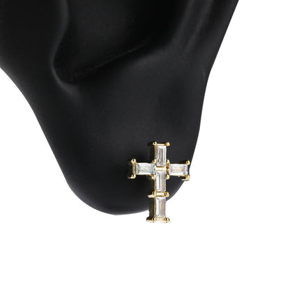 Unisex Cross Cubic Zirconia Stud Earrings in Gold or Silver Tone