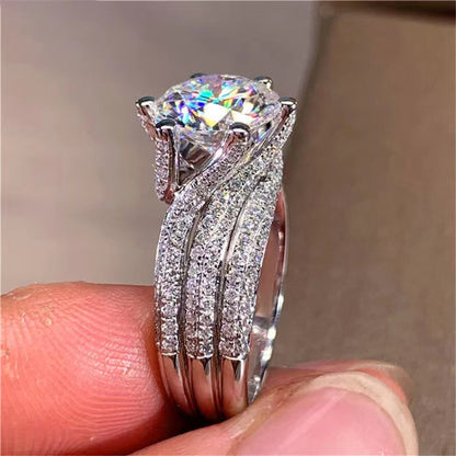 VVS Moissanite Ring for Women, Round Halo Style Engagement Ring, Split Shank Wedding Ring, 3 Carat or 5 Carat