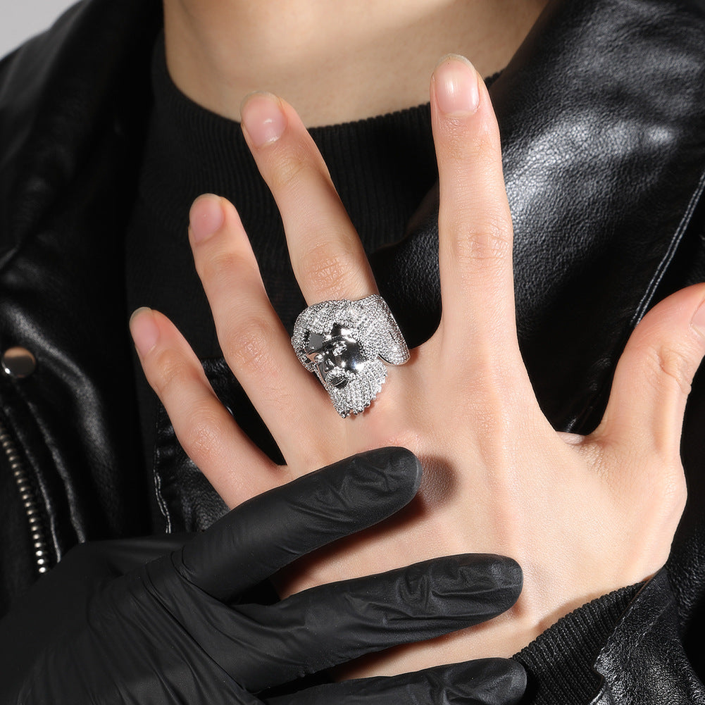 Men’s Iced Cubic Zirconia Portrait Ring – Hip Hop Statement Ring in Silver or Gold Tone