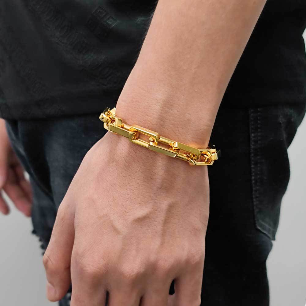 9 mm Polished Rectangular Link Hip Hop Bracelet with Stainless steel Base - CHA261 product image