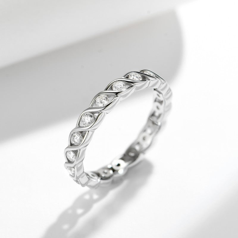 925 Silver Moissanite Twist Wave Ring, 18K Gold-Plated Stackable Band for Women product image