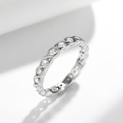 925 Silver Moissanite Twist Wave Ring, 18K Gold-Plated Stackable Band for Women