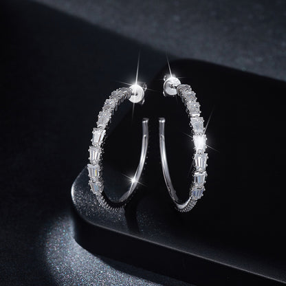 925 Silver Moissanite Hoop Earrings, Square and Round Stone Stud Hoops for Women