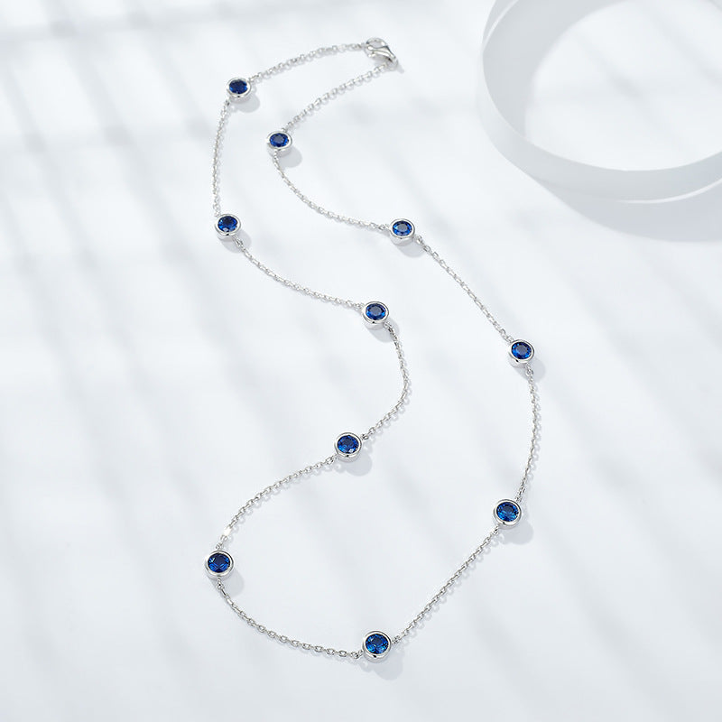 18k Gold Blue Stone Station Choker Necklace product image