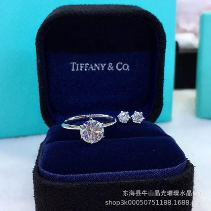 Moissanite Jewelry Set - 6-Prong Solitaire Ring, Pendant & Stud Earrings