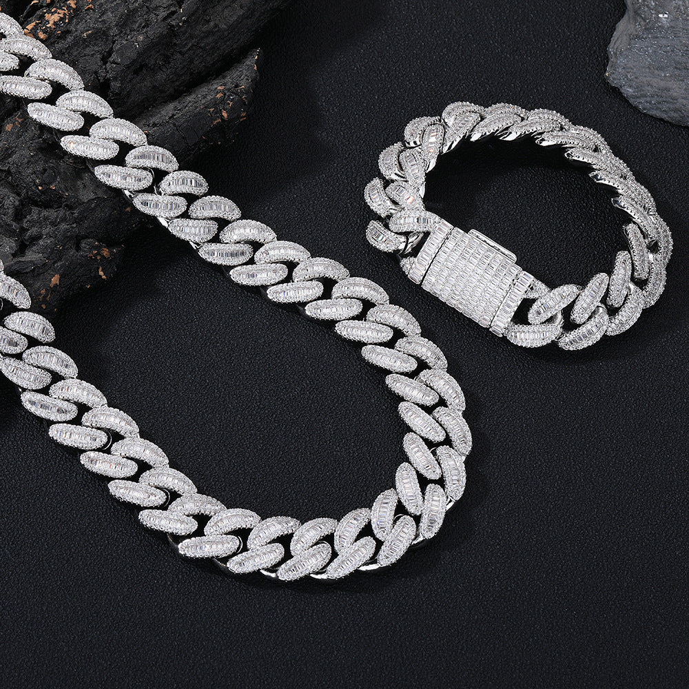 18mm Iced Out Cuban Link Chain Necklace & Bracelet, Geometric CZ Jewelry