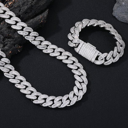 18mm Iced Out Cuban Link Chain Necklace & Bracelet, Geometric CZ Jewelry