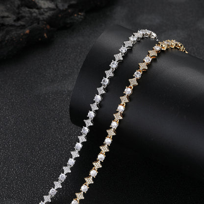 6MM Starburst Cubic Zirconia Cuban Link Chain Necklace, Unisex Hip Hop Jewelry