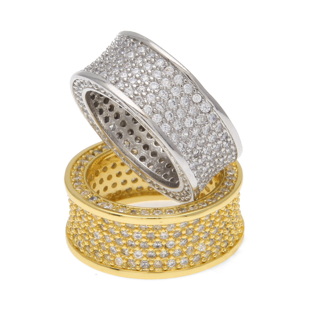 Unisex Gold & Silver Plated Pave Diamond Look Statement Ring - Round Wide Band in Sizes 8 9 10 11 product image