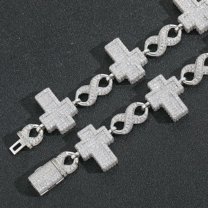 Hip Hop Cross Square Cuban Link Cubic Zirconia Bracelet for Men