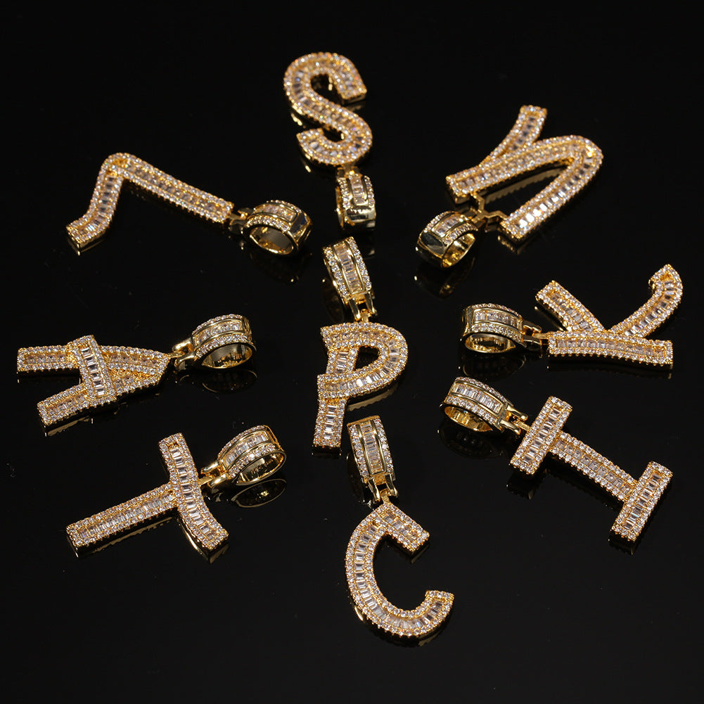Iced Out Initial Letter Pendant Necklace with Cuban Twist Chain - Gold or Silver Tone Cubic Zirconia Alphabet Charm Necklace for Women & Men