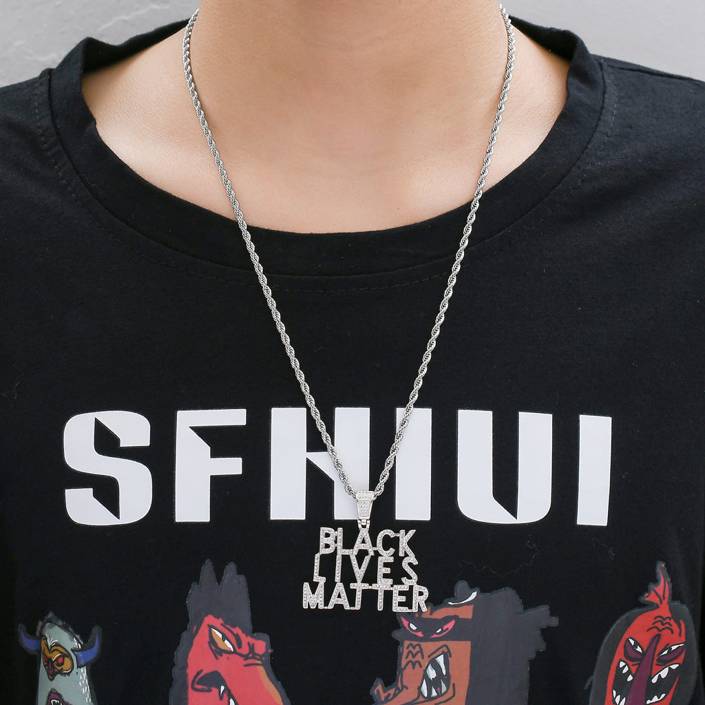 Hip Hop Letter Cubic Zirconia Pendant Necklace for Men and Women