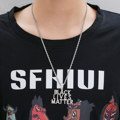 Hip Hop Letter Cubic Zirconia Pendant Necklace for Men and Women