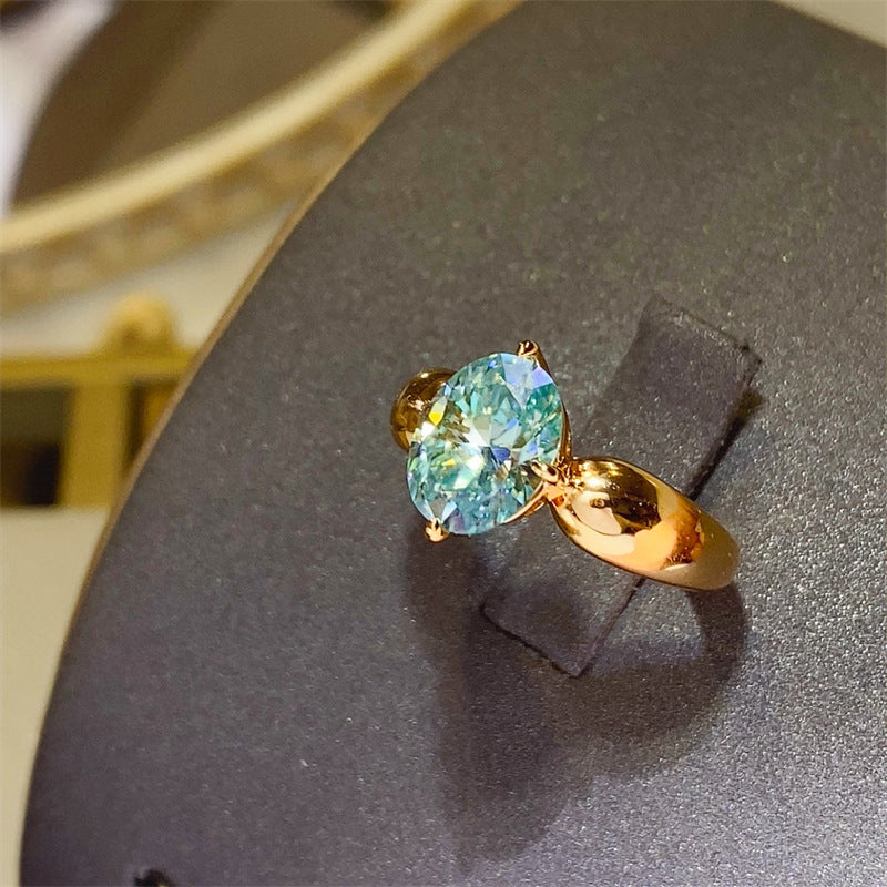 Green 2 Carat Moissanite Ring for Women, Vintage Rose Gold Tone Oval Statement Ring product image