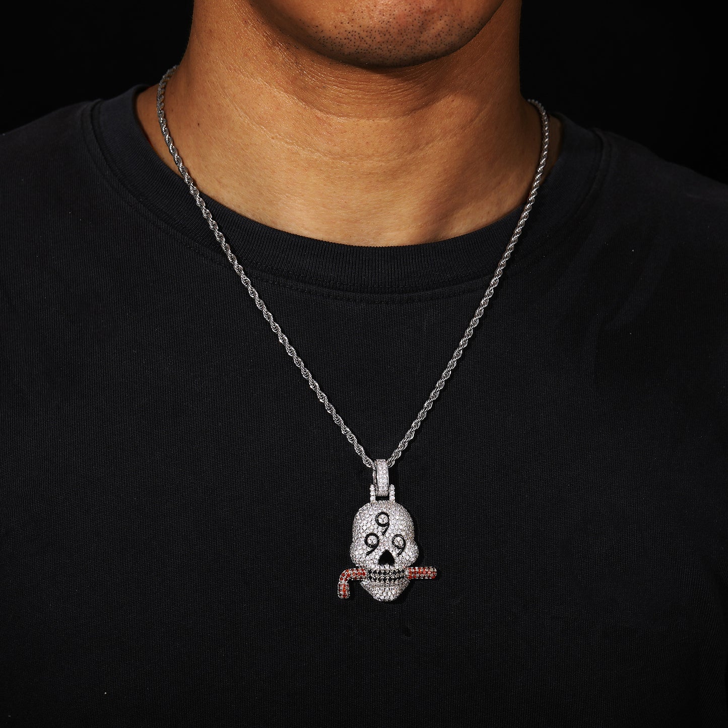 Iced Out Skull Pendant Necklace with Rope Chain, Cubic Zirconia Hip Hop Statement Chain for Men & Women product image