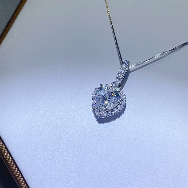 Heart Moissanite Pendant Necklace with Paved Halo Chain product image