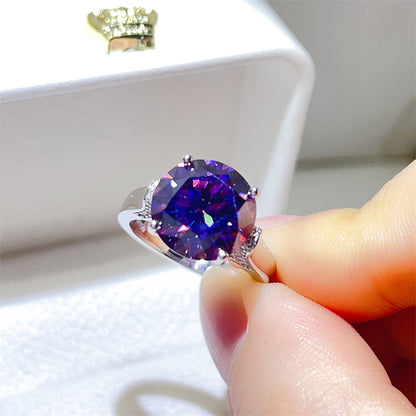 Purple Moissanite Ring for Women, Round Four-Prong Solitaire Engagement Ring, 1 Carat 2 Carat 3 Carat 5 Carat