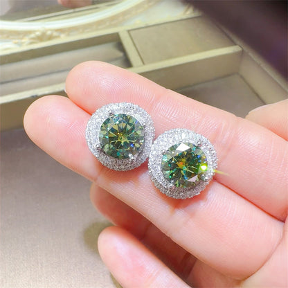 Green Moissanite Halo Pendant Necklace for Women, Round Pavé Style Gift Jewelry