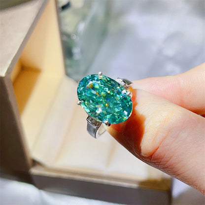 Mint Green Oval Cut Moissanite Ring for Women, 5 Carat or 10 Carat Statement Engagement Style Ring