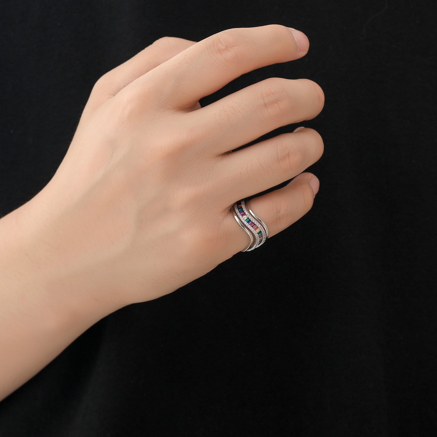 Hip Hop Geometric Cubic Zirconia Ring for Men