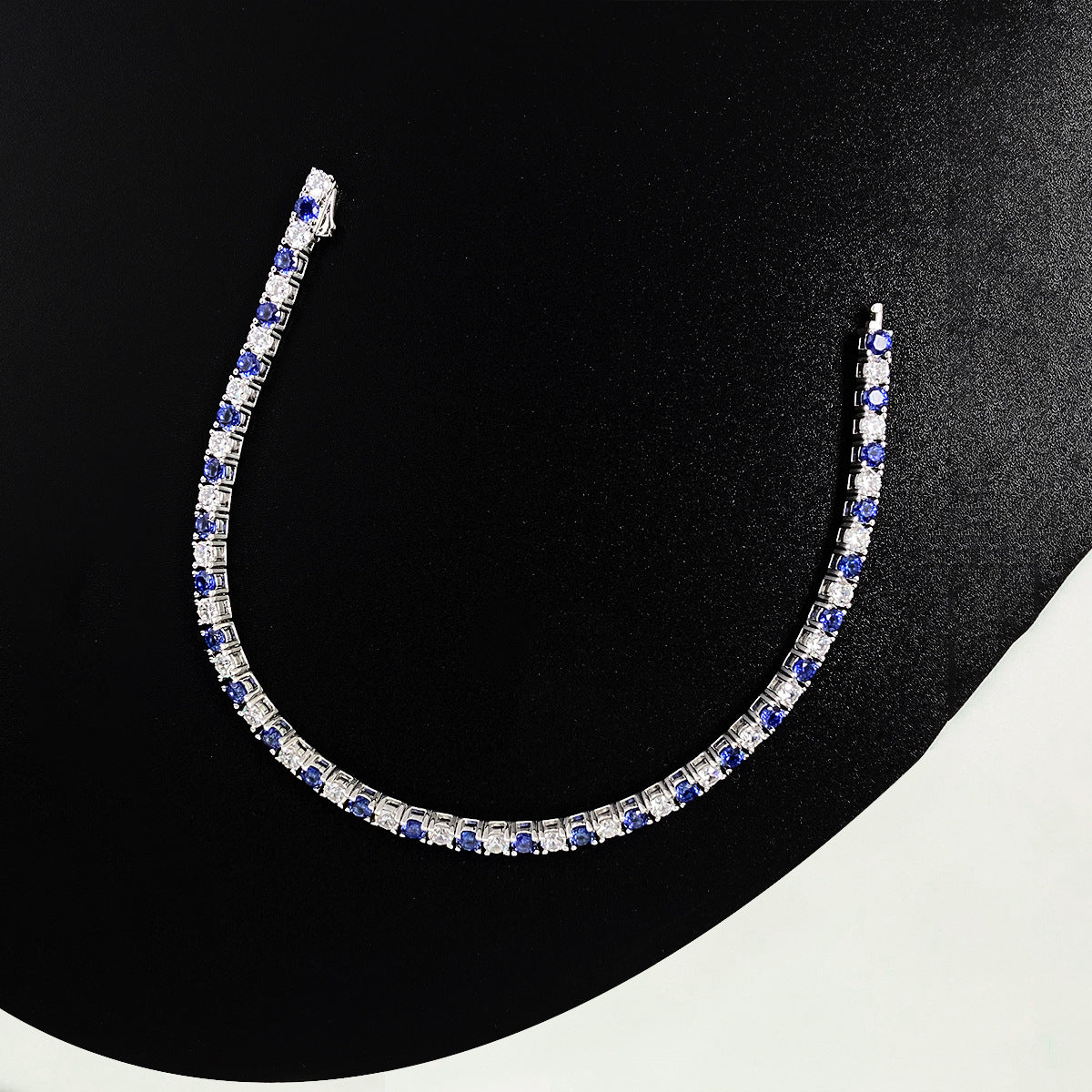 925 Silver Blue Stone Tennis Bracelet, Dainty Cultured Sapphire Bracelet for Women, Everyday Stackable Wrist Jewelry product image