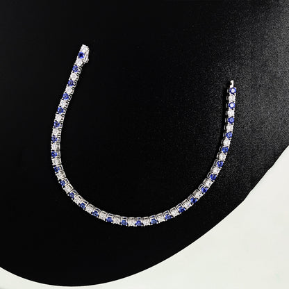 925 Silver Blue Stone Tennis Bracelet, Dainty Cultured Sapphire Bracelet for Women, Everyday Stackable Wrist Jewelry