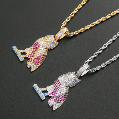 Hip Hop Cat Cubic Zirconia Pendant Necklace for Men and Women