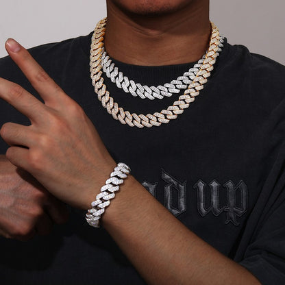 15mm Iced Out Cuban Link Chain Bracelet or Necklace with Cubic Zirconia for Men and Women