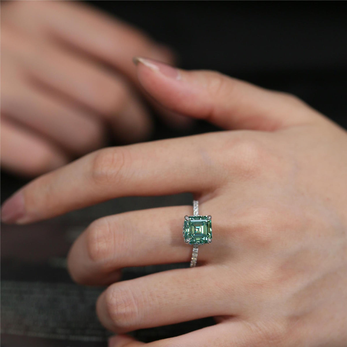 2.5 Carat Green Asscher Cut Moissanite Ring product image