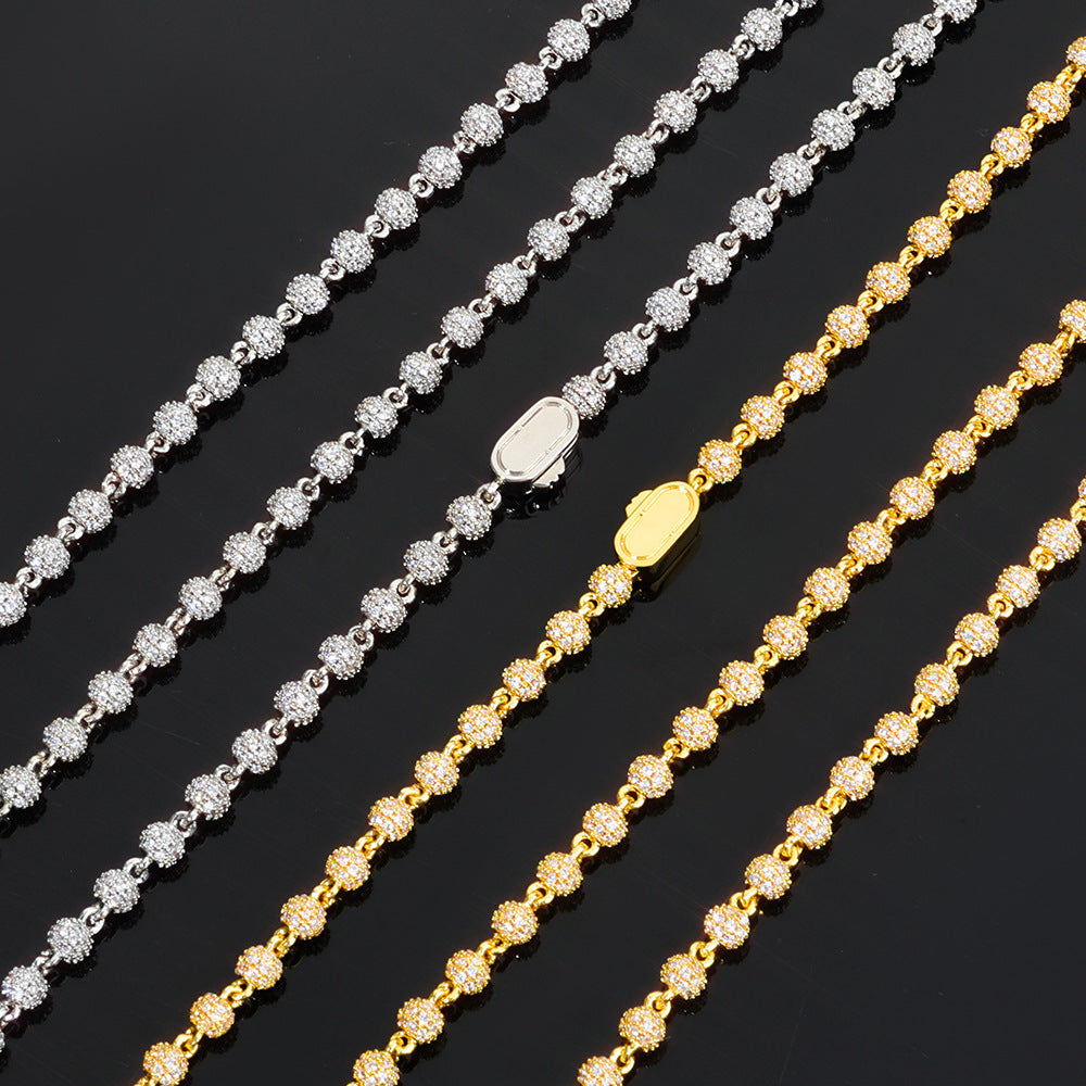 4 mm Round Cluster CZ Bead Link Hip Hop Necklace with Copper Base - CHA385 product image