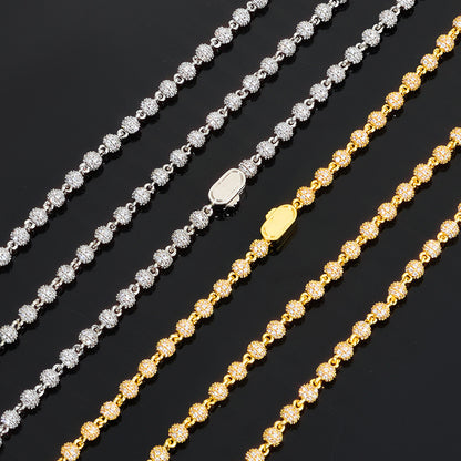 4 mm Round Cluster CZ Bead Link Hip Hop Necklace with Copper Base - CHA385