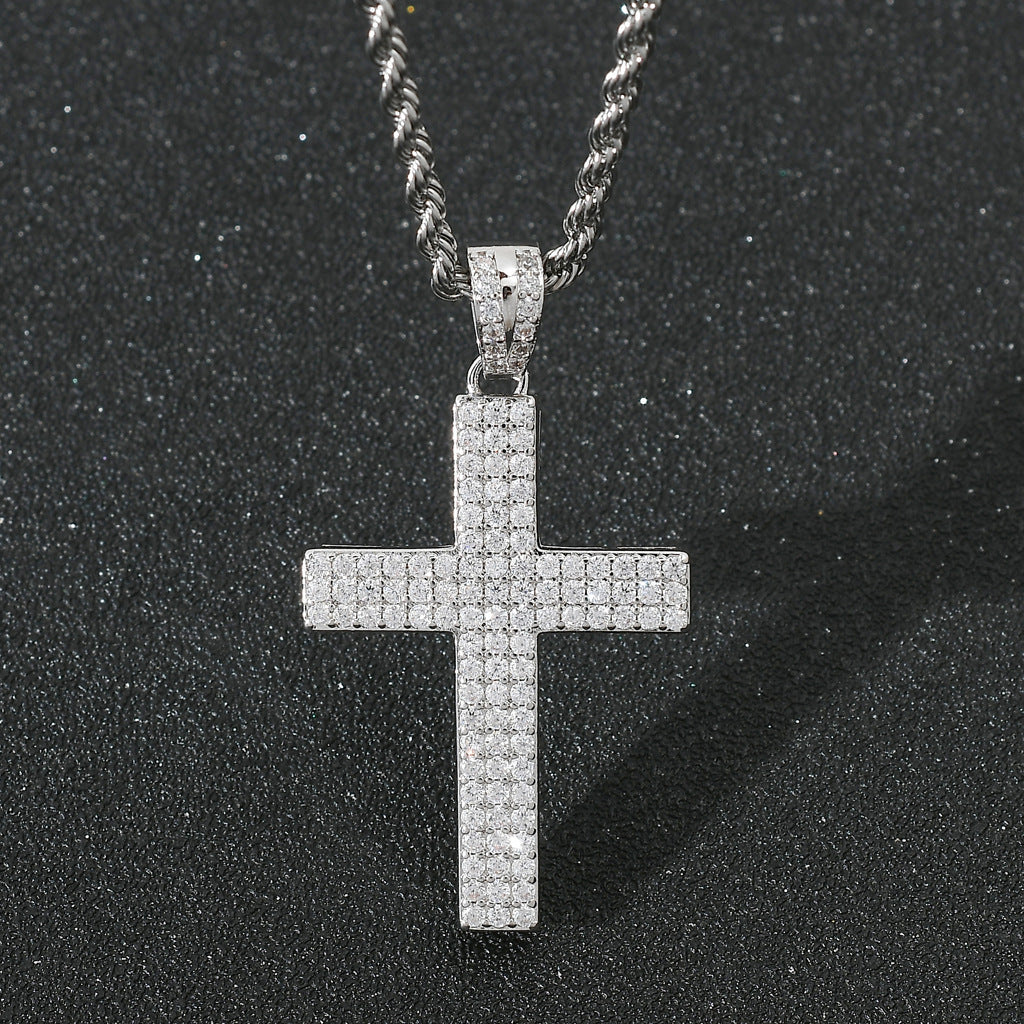 Hip Hop Cross Cubic Zirconia Pendant Necklace for Men and Women