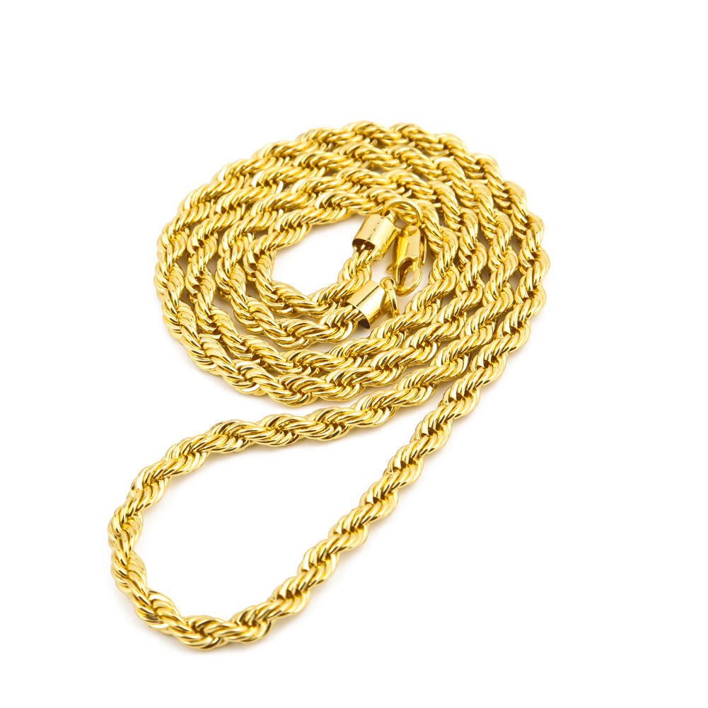 Men’s Hip Hop Rope Chain Necklace 6mm Statement Chain in Gold Tone or Steel Color, 30-36 Inch
