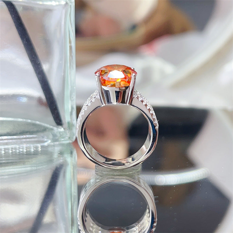 Oval Orange Moissanite Halo Ring for Women, Wide Pave Engagement Ring product image