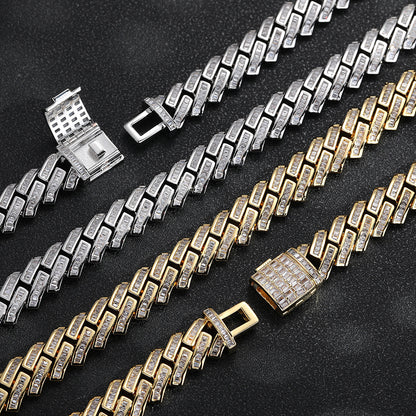 12MM Iced Out Cuban Link Bracelet, Rectangular Stone Hip Hop Chain Bracelet, Unisex